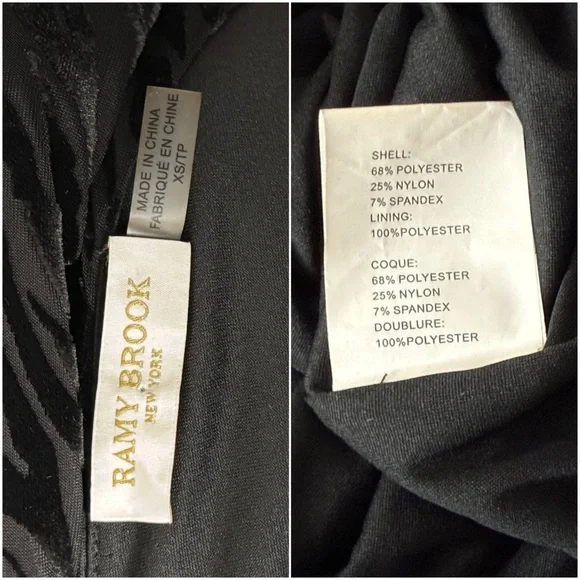 RAMY BROOK Zebra Stripe Velvet Burnout Puff Long Sleeve Draped V-Neck Top XS - Picture 7 of 7